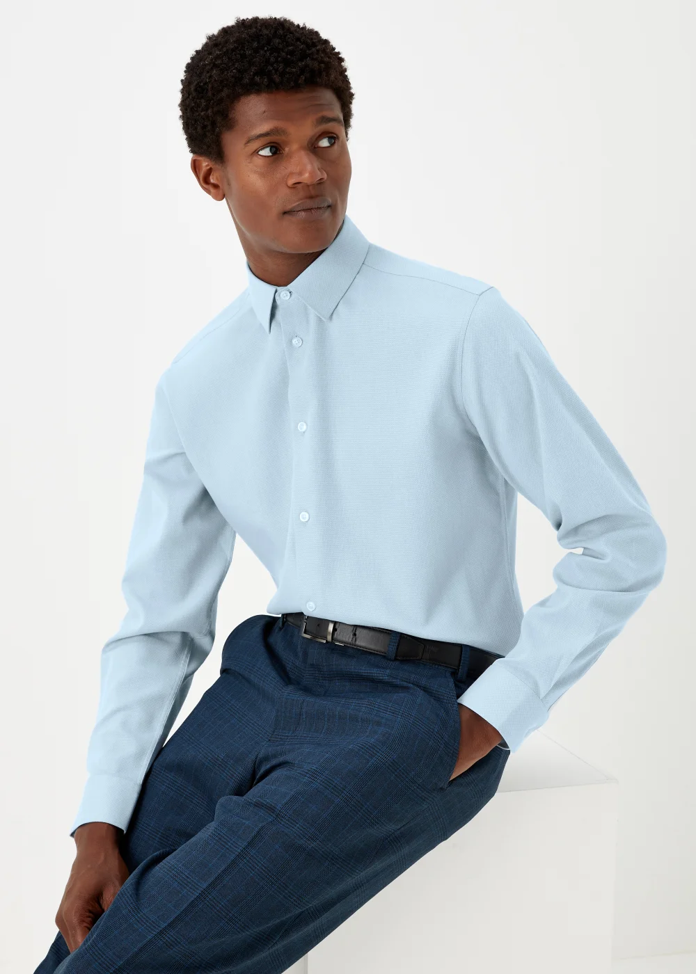 Taylor & Wright Blue Textured Regular Fit Shirt - 15 Collar Image 3