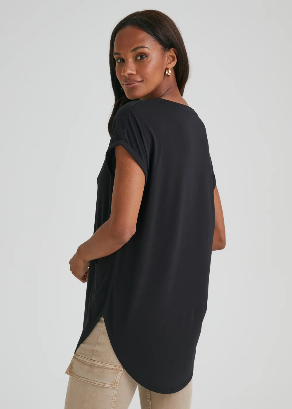 Black Longline T-Shirt - Small Image 2