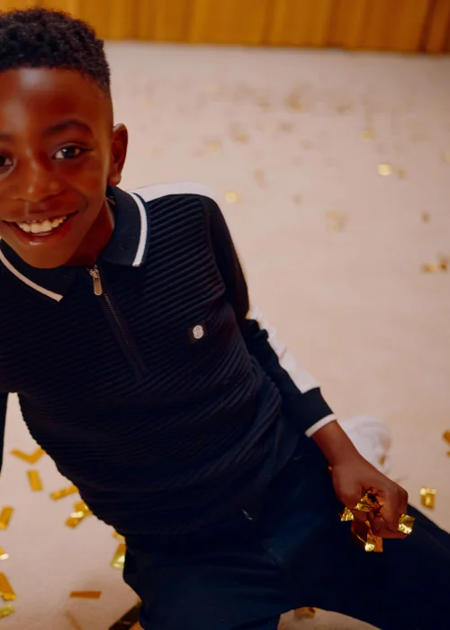 Boys Black Ottoman Zip Long Sleeve Polo Shirt (4-13yrs) - Age 4 Years Image 3