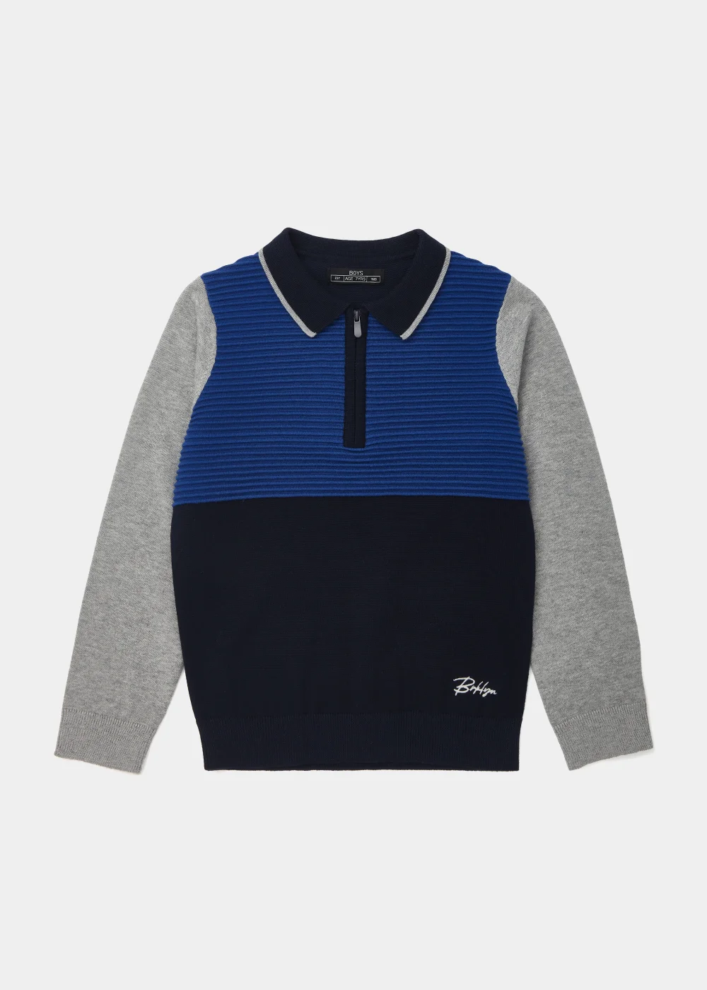 Boys Colour Block Ottoman Half Zip Long Sleeve Polo Shirt (4-13yrs) - 7 Yrs Image 5