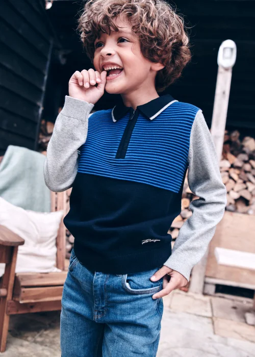 Boys Colour Block Ottoman Half Zip Long Sleeve Polo Shirt (4-13yrs) - 7 Yrs Image 7