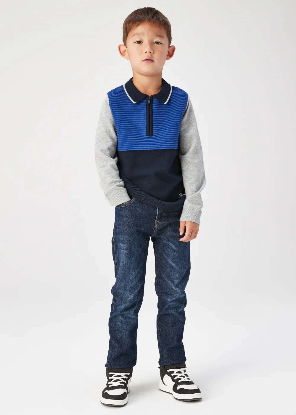 Boys Colour Block Ottoman Half Zip Long Sleeve Polo Shirt (4-13yrs) - 7 Yrs Image 1