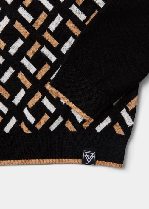 Boys Black Geo Knitted Long Sleeve Polo Shirt (4-13yrs) - 7 Yrs Image 2