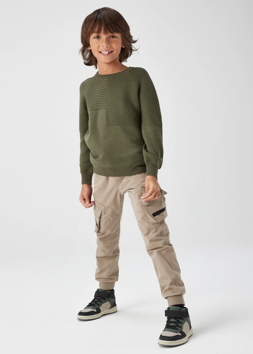 Boys Khaki Ribbed Crewneck Jumper (4-13yrs) - Age 4 Years Image 4