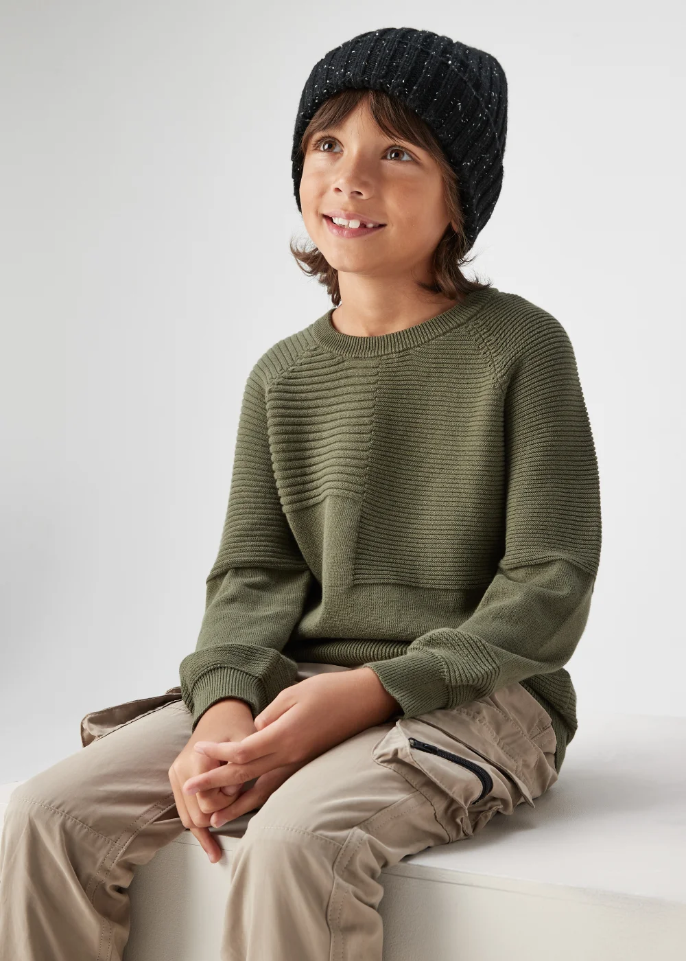 Boys Khaki Ribbed Crewneck Jumper (4-13yrs) - Age 4 Years Image 1
