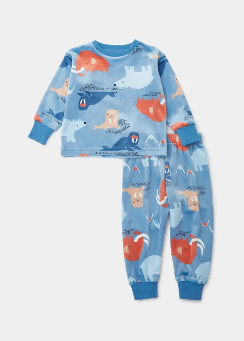 Boys Navy Animal Print Velour Twosie Pyjama Set (9mths-5yrs) - Age 9 - 12 Months Image 1