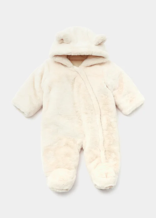Baby Beige Faux Fur Snowsuit (Newborn-18mths) - 0-3 months Image 1