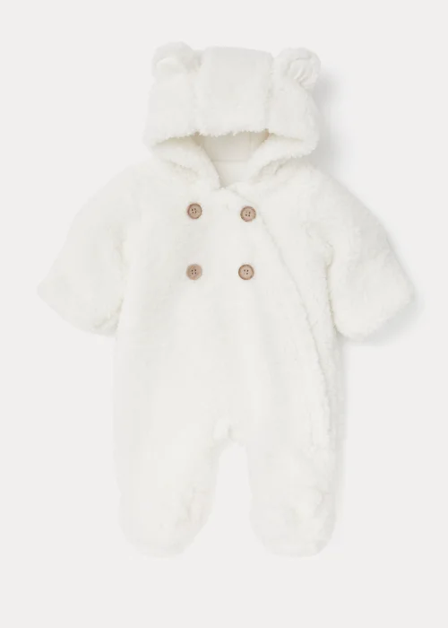 Baby Cream Borg Snowsuit (Newborn-18mths) - Newborn Image 1