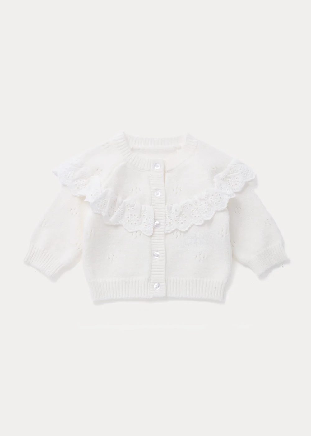 Baby Cream Pointelle Collar Cardigan (Newborn-23mths) - 0-3 months Image 1
