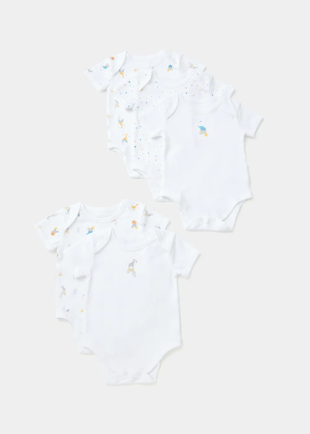 Baby 5 Pack White Rainbow Safari Animal Bodysuits (Newborn-23mths) - 0-3 months Image 1