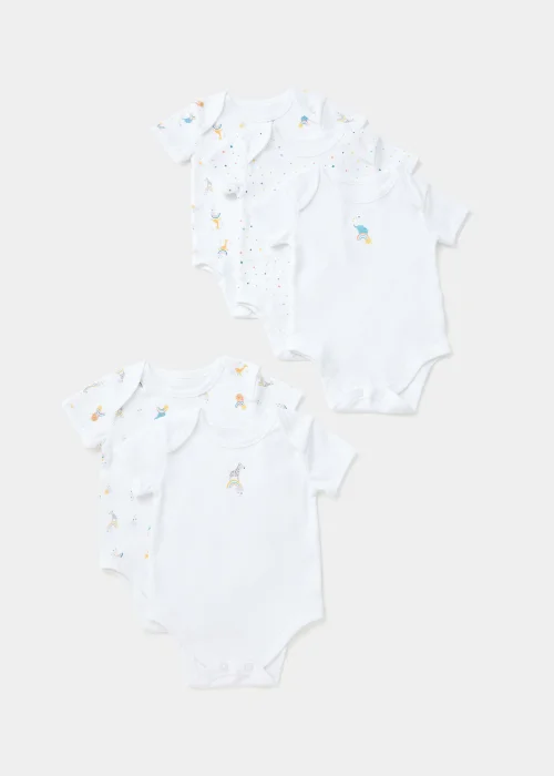 Baby 5 Pack White Rainbow Safari Animal Bodysuits (Newborn-23mths) - 0-3 months Image 1