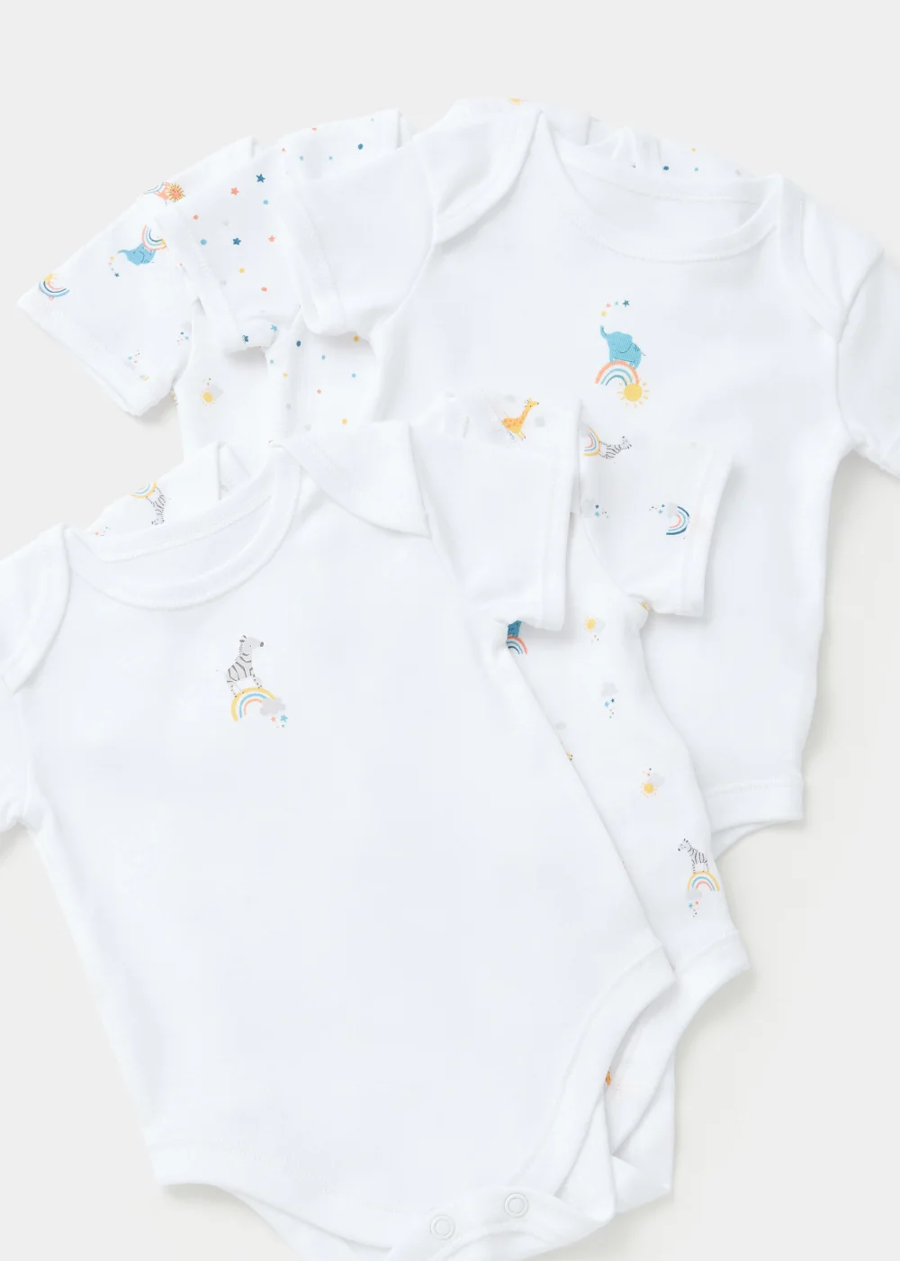 Baby 5 Pack White Rainbow Safari Animal Bodysuits (Newborn-23mths) - 0-3 months Image 2