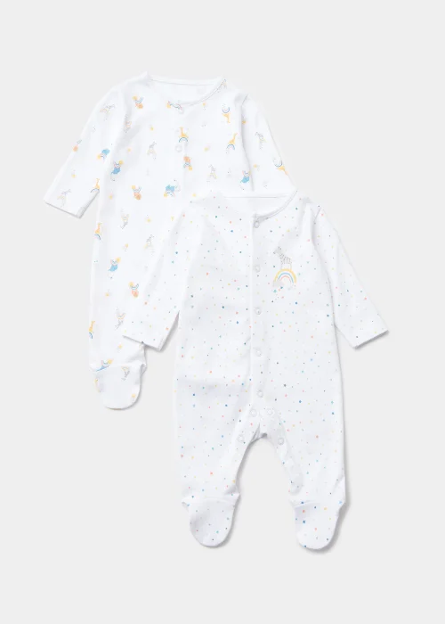 Baby 2 Pack Multicoloured Rainbow Safari Animal Sleepsuits (Newborn-23mths) - Newborn Image 1