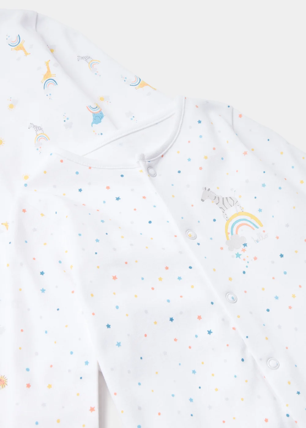 Baby 2 Pack Multicoloured Rainbow Safari Animal Sleepsuits (Newborn-23mths) - Newborn Image 2