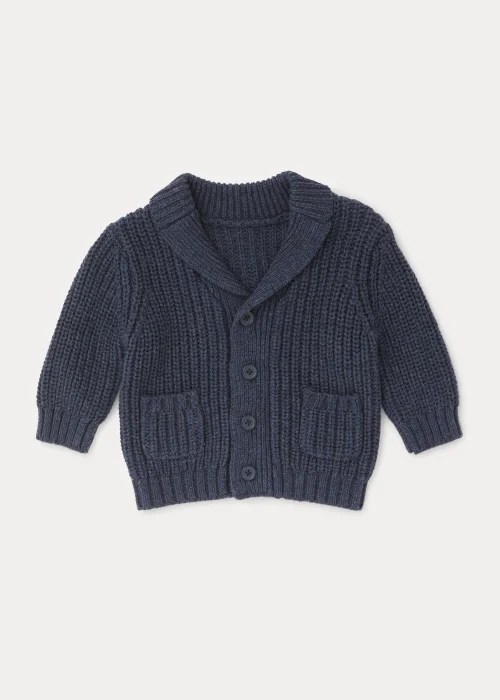 Baby Navy Fisherman Ribbed Cardigan (Newborn-23mths) - 0-3 months Image 1
