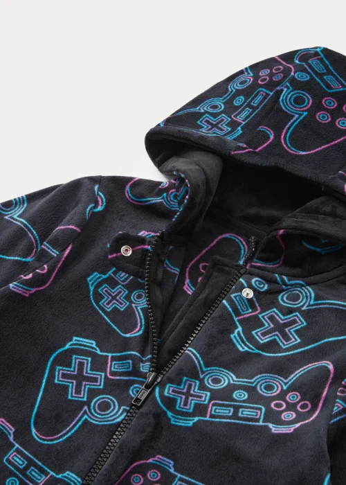 Boys Black Game Console Velour Onesie (4-13yrs) - Age 4 Years Image 2