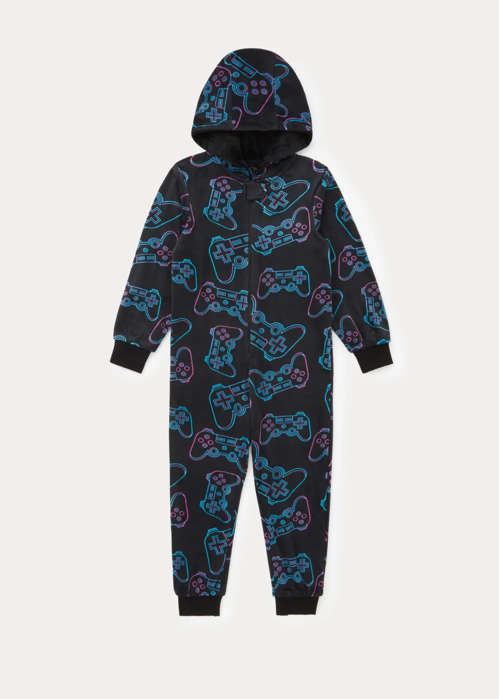 Boys Black Game Console Velour Onesie (4-13yrs) - Age 4 Years Image 1