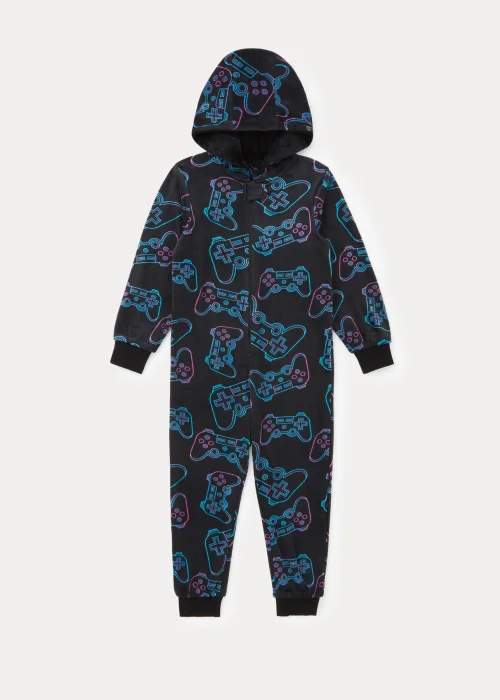 Boys Black Game Console Velour Onesie (4-13yrs) - Age 4 Years Image 1