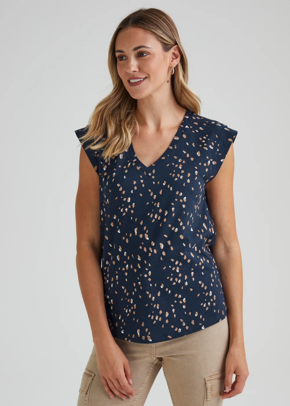 Navy Mark Making Print V-Neck T-Shirt - 8 Image 1