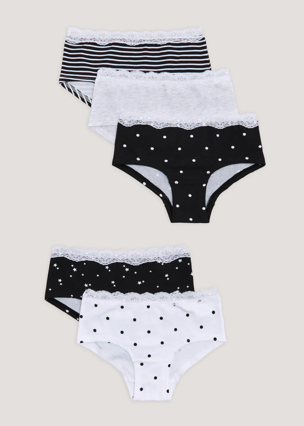 Girls 5 Pack Hipster Short Knickers (6-13yrs) - Age 6 - 7 Years Image 1