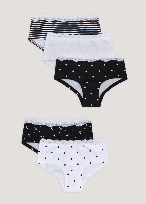 Girls 5 Pack Hipster Short Knickers (6-13yrs) - Age 6 - 7 Years Image 1