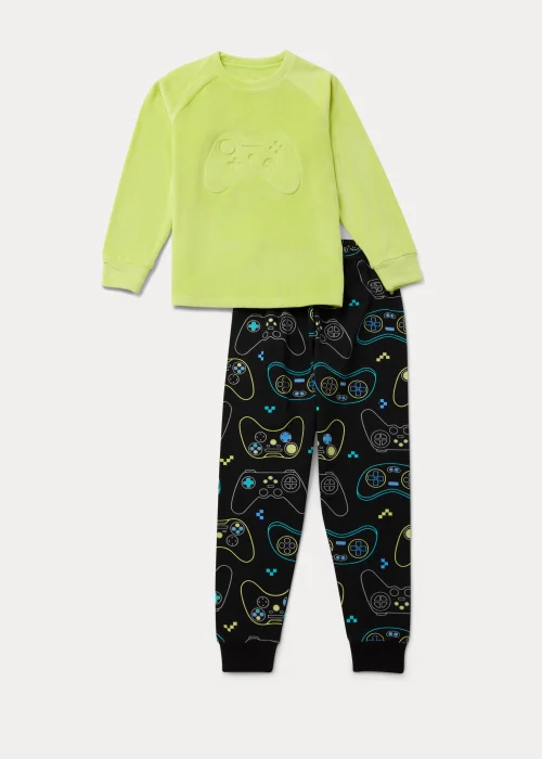 Boys Green Gamer Print Velour Pyjama Set (4-13yrs) - Age 4 Years Image 1