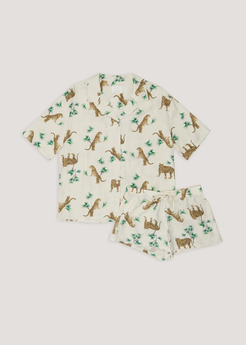 Cream Animal Print Short Traditional Pyjama Set - Size 8 Image 4