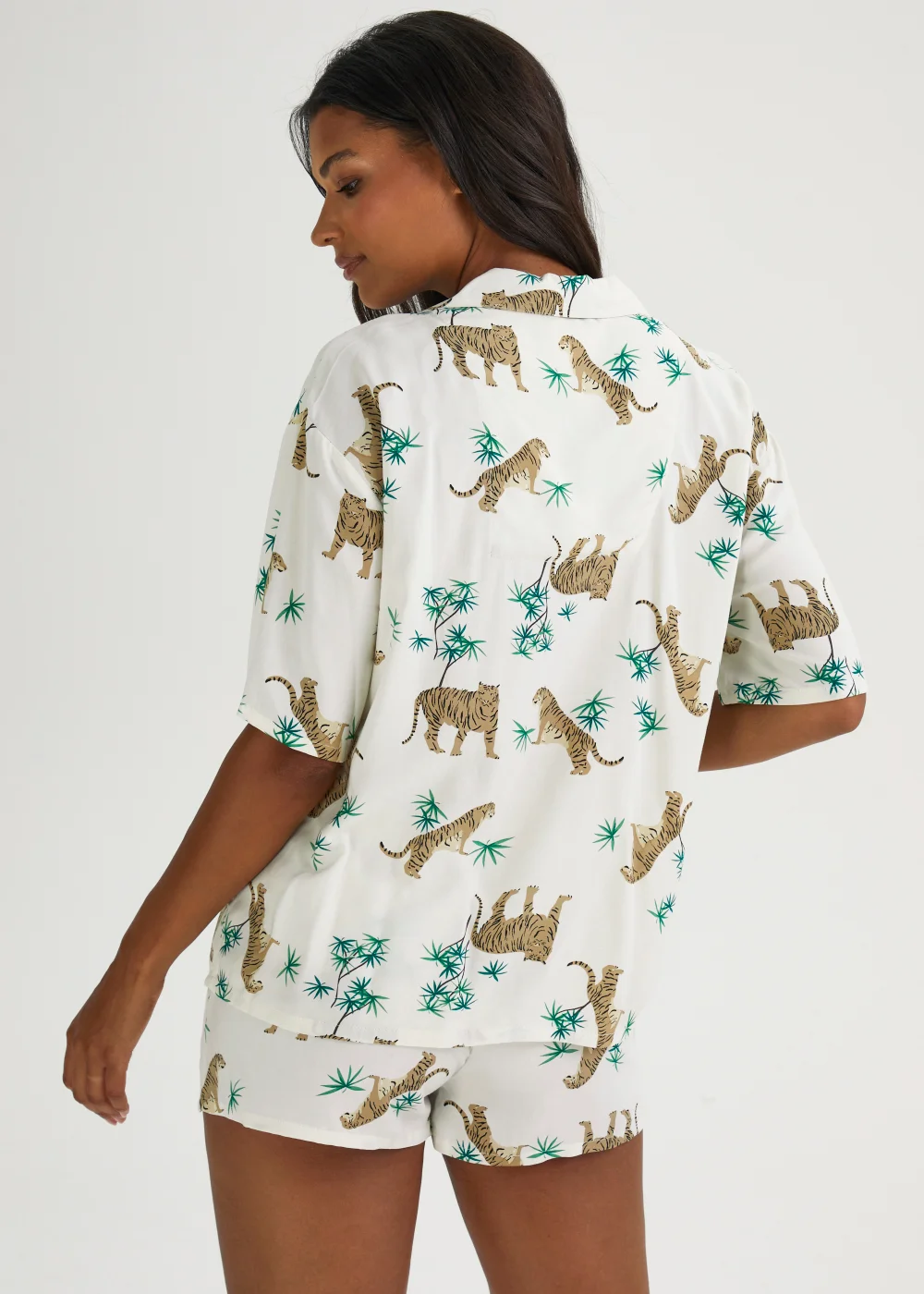 Cream Animal Print Short Traditional Pyjama Set - Size 8 Image 2