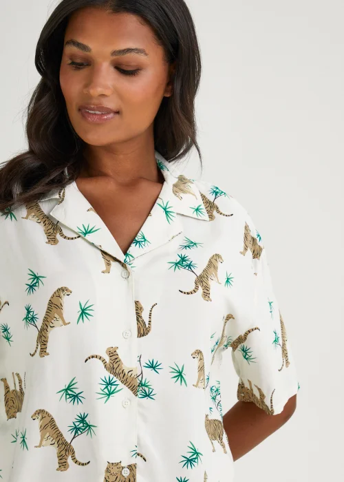 Cream Animal Print Short Traditional Pyjama Set - Size 8 Image 3