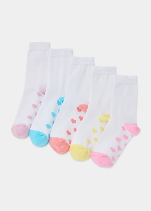 Girls 5 Pack White Heart Ankle Socks (Younger 6-Older 5.5) - 4-5.5 Image 1