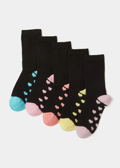 Girls 5 Pack Black Heart Print (Younger 6-Older 5.5) - 4-5.5 Image 1