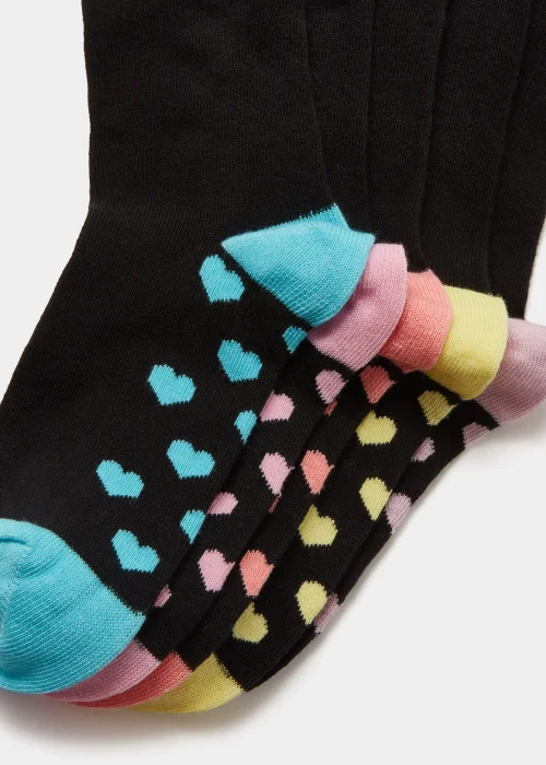 Girls 5 Pack Black Heart Print (Younger 6-Older 5.5) - 4-5.5 Image 2