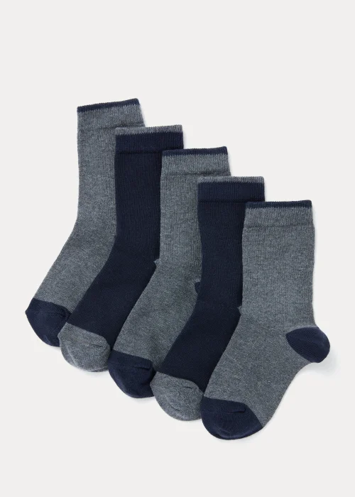 Kids 5 Pack Navy Heel & Toe Socks (Younger 6-Older 6.5) - Sizes 4-6.5 Image 1