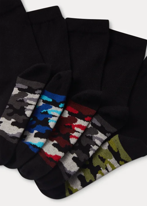 Kids 5 Pack Black Camouflage Ankle Socks (Younger 6-Older 6.5) - 4-6.5 Image 2
