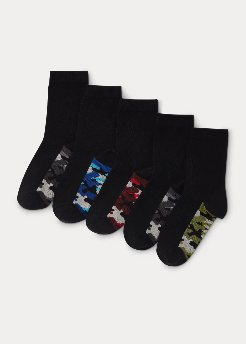 Kids 5 Pack Black Camouflage Ankle Socks (Younger 6-Older 6.5) - 4-6.5 Image 1
