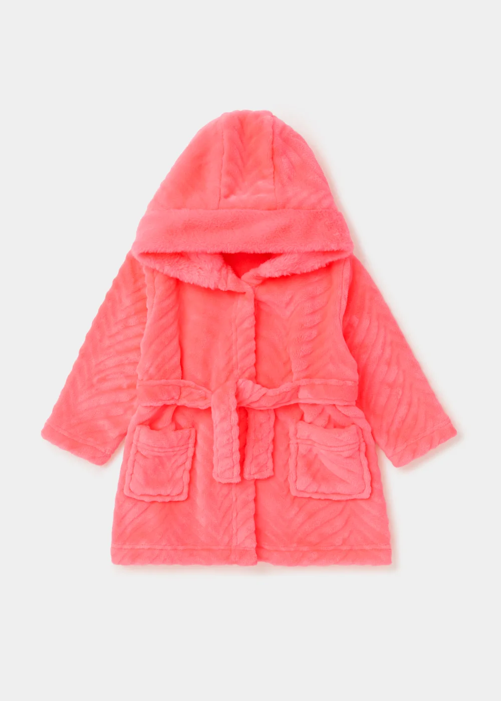 Girls Neon Pink Chevron Faux Fur Dressing Gown (9mths-11yrs) - Age 9 - 12 Months Image 1