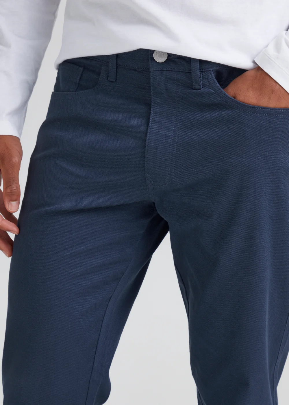 Navy Textured Chino Trousers - 30 Waist Regular Image 3