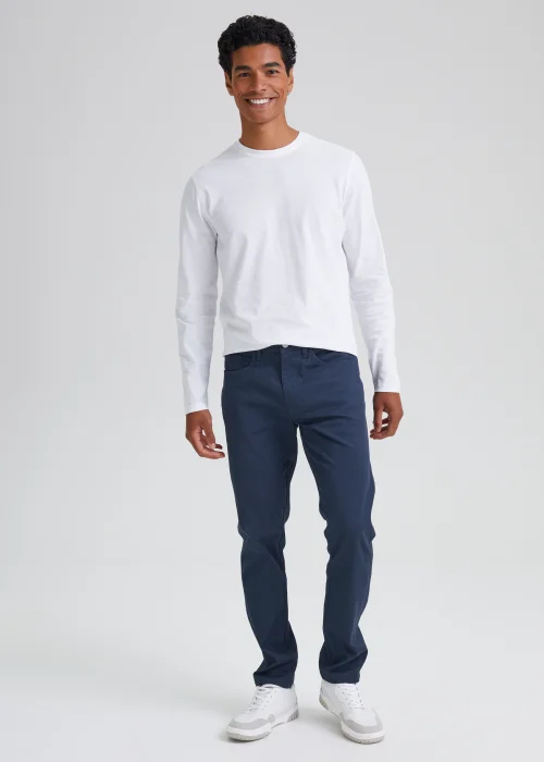 Navy Textured Chino Trousers - 30 Waist Regular Image 1