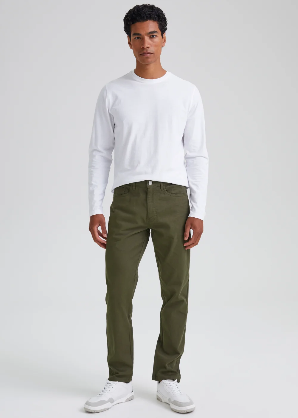 Khaki Textured Chino Trousers - 30 Waist Regular Image 1