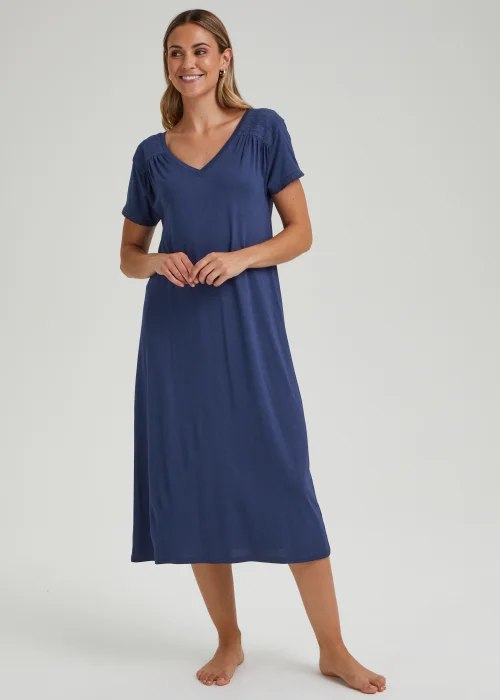 Navy Jersey Woven Nightie - Extra small Image 1