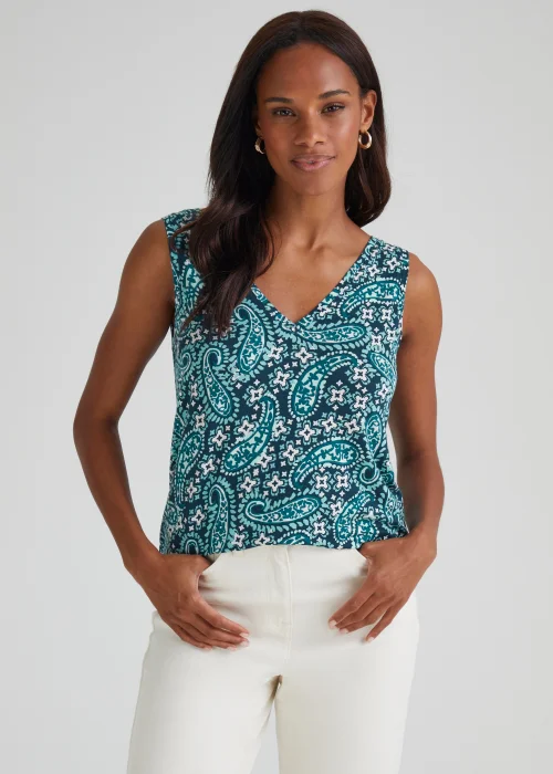 Papaya Petite Blue Paisley V-Neck Top - Size 6 Image 1