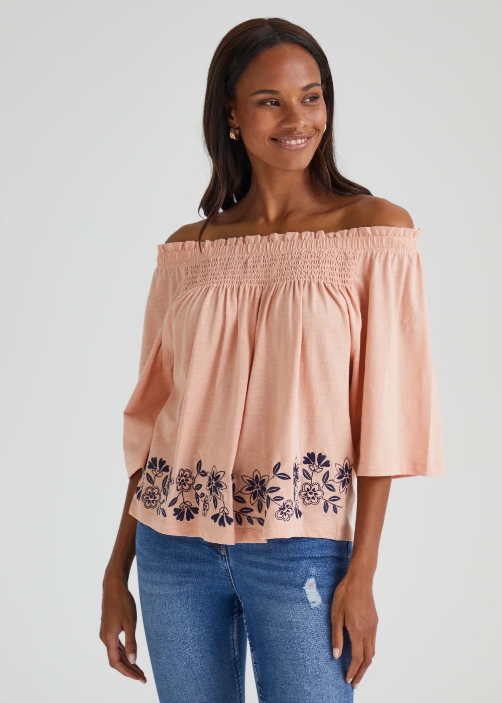 Papaya Petite Pink Embroidered Bardot Top - 6 Image 1