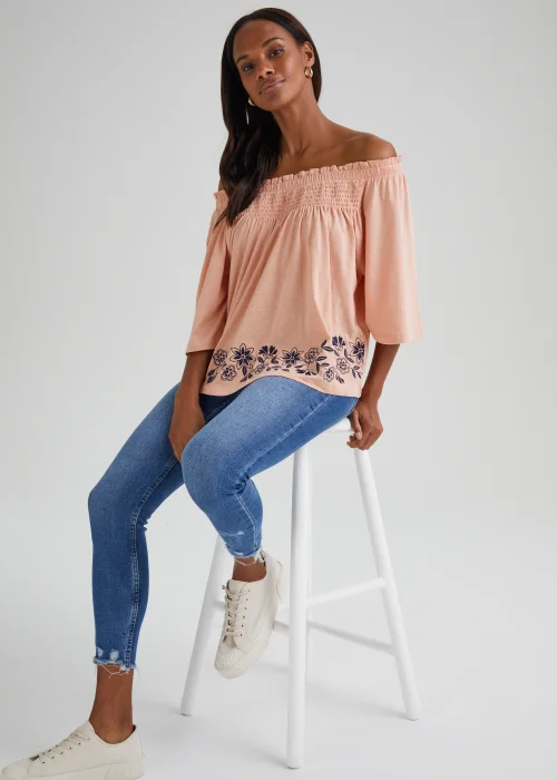 Papaya Petite Pink Embroidered Bardot Top - 6 Image 4