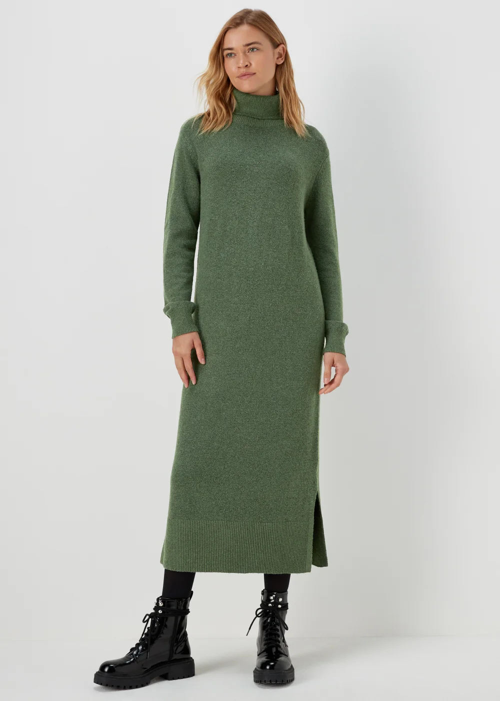 Papaya Petite Green Roll Neck Knitted Dress - XS Image 1