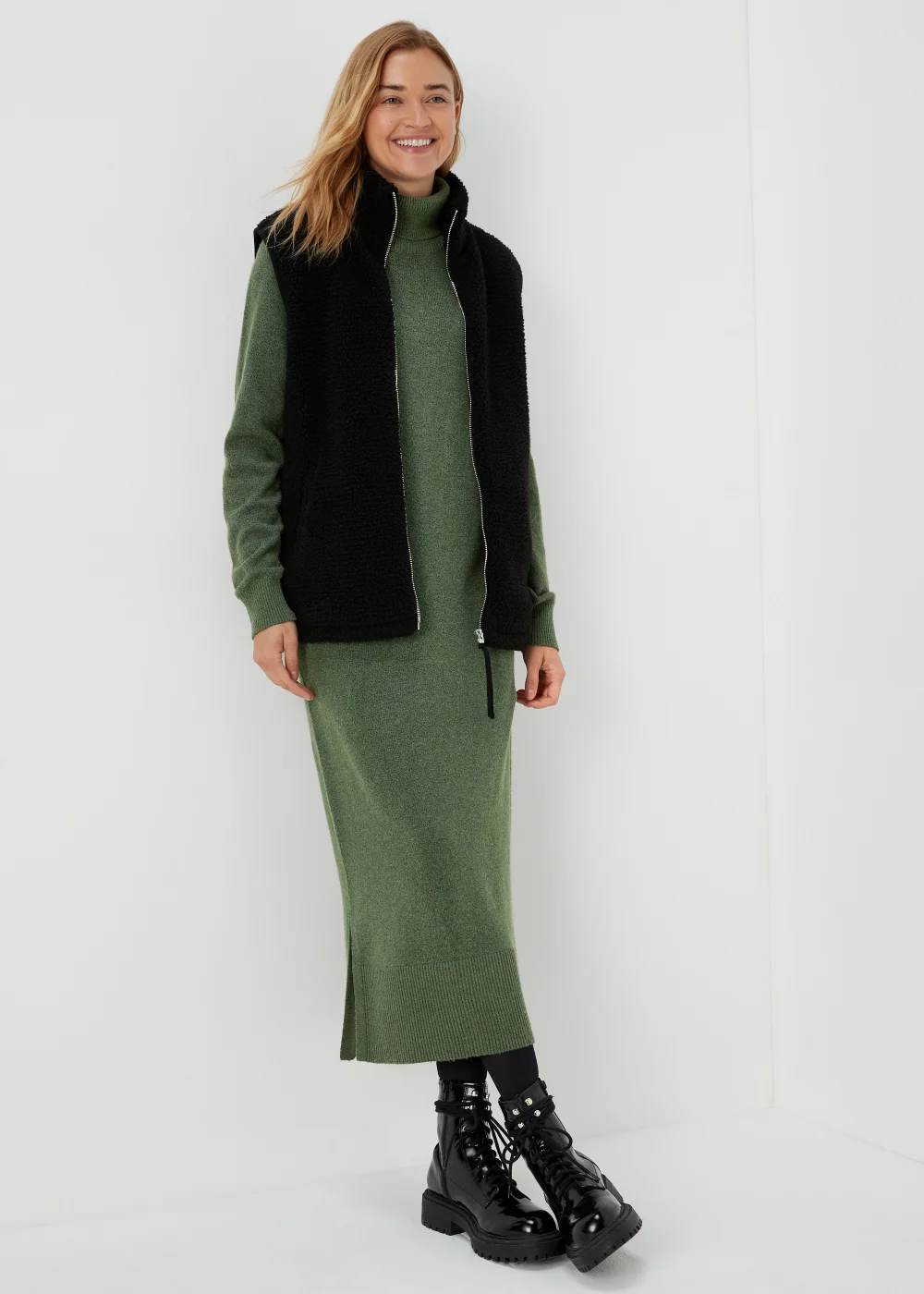 Papaya Petite Green Roll Neck Knitted Dress - XS Image 4