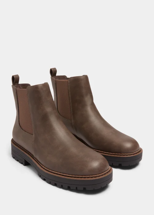Brown Square Toe Cleated Chelsea Boots - Size 3 Image 1