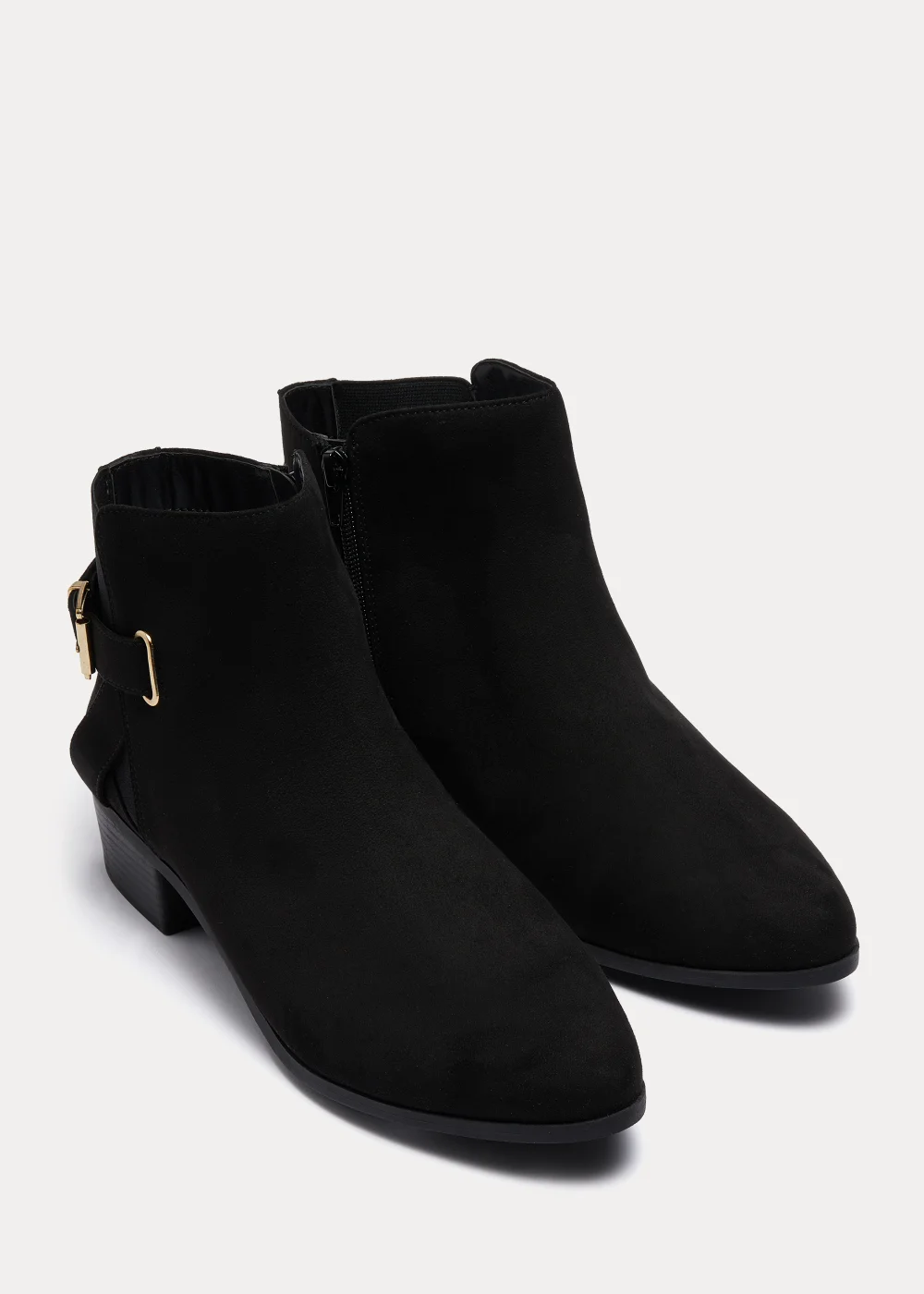 Black Wide Fit Buckle Block Boots - Size 3 Image 1