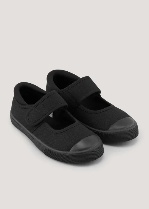 Kids Black School Mary Jane Plimsoll Pumps (Younger 7-Older 3) - Size 7 Infants Image 1