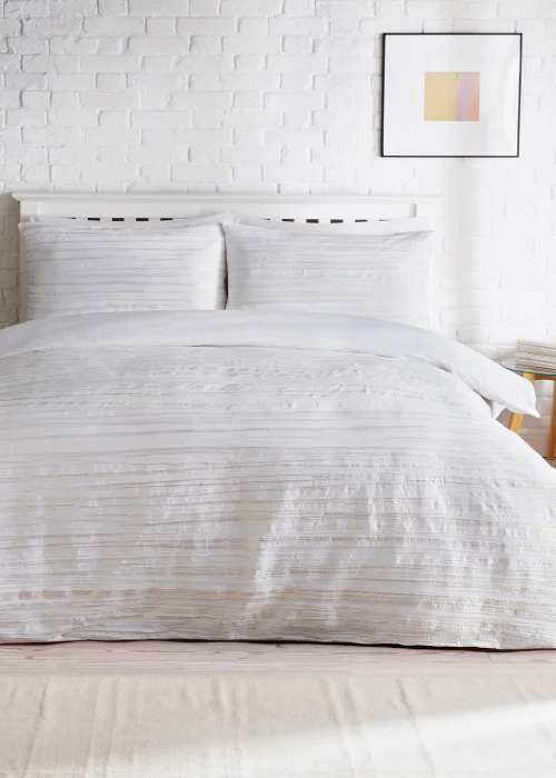 White Metallic Crinkle Duvet Cover - Double Image 1