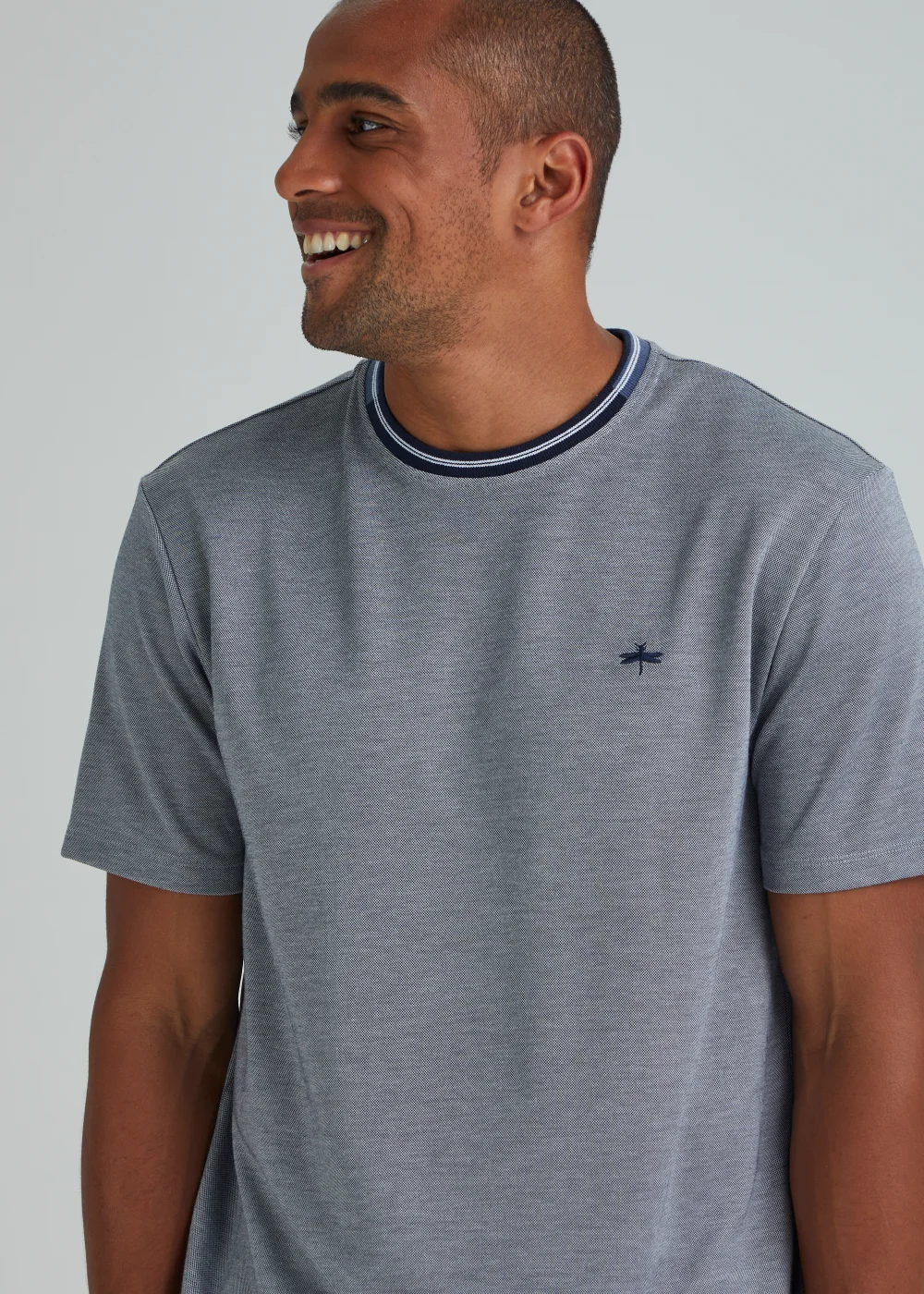 Grey Modal Tipped T-Shirt - Small Image 3
